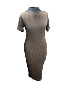 Ribbed Brown Bodycon Midi Dress With Open Back By Ardene M